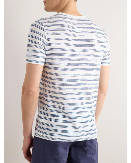 Hartford Blue Slim-fit Striped Linen T-shirt for men