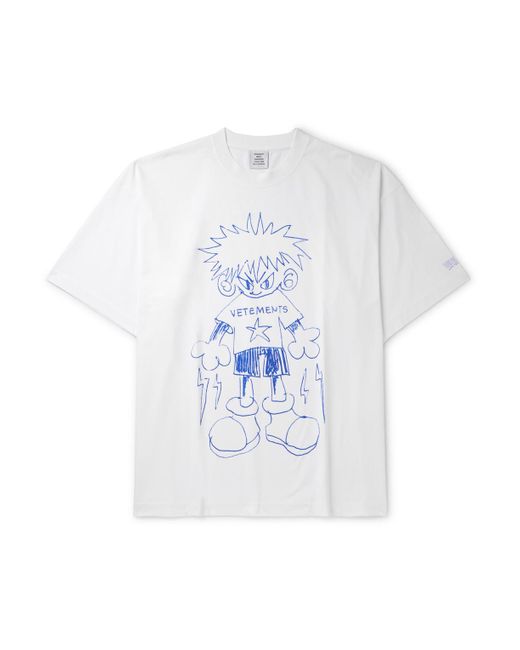 Vetements White Scribbled Teen Oversized Logo-print Cotton-jersey T-shirt for men