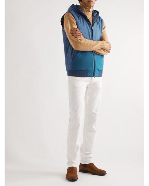 Loro Piana Blue Wallace Storm System Cashmere-Trimmed Padded Nylon Hooded Gilet for men