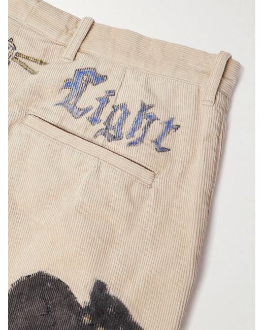 Kapital Natural Ivy Wide-leg Pleated Printed Cotton-corduroy Trousers for men