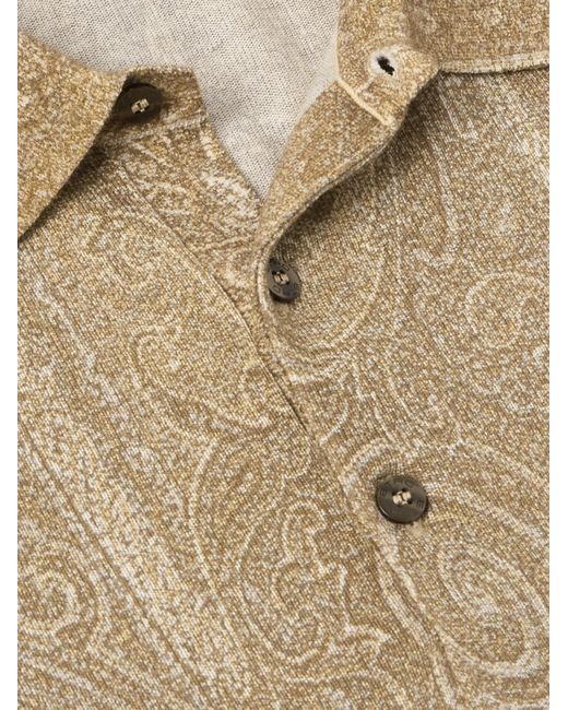 Etro Natural Slim-fit Paisley-print Silk And Cashmere-blend Polo Shirt for men