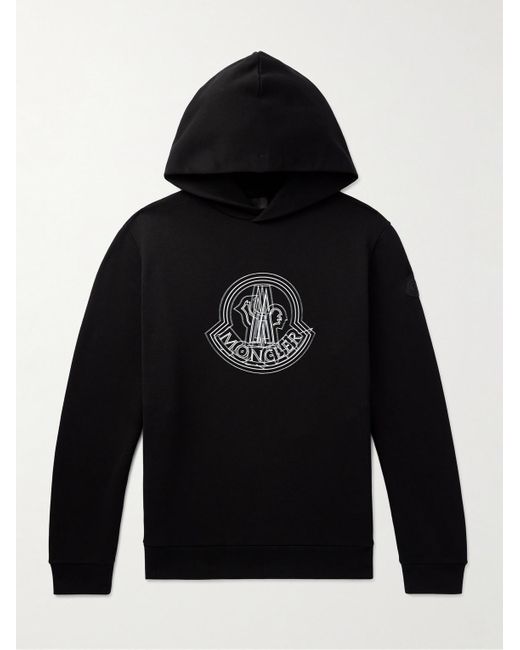 Moncler Hoodie aus Baumwoll-Jersey mit Print und Logoapplikation in Black für Herren