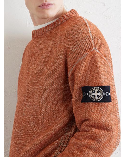 Stone Island Orange Cotton-Chenille Mock-Neck Sweater for men