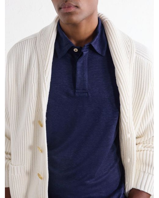 Eleventy Blue Linen-Jersey Polo Shirt for men