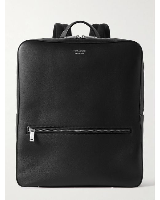 Ferragamo Black Webbing-trimmed Leather Backpack for men