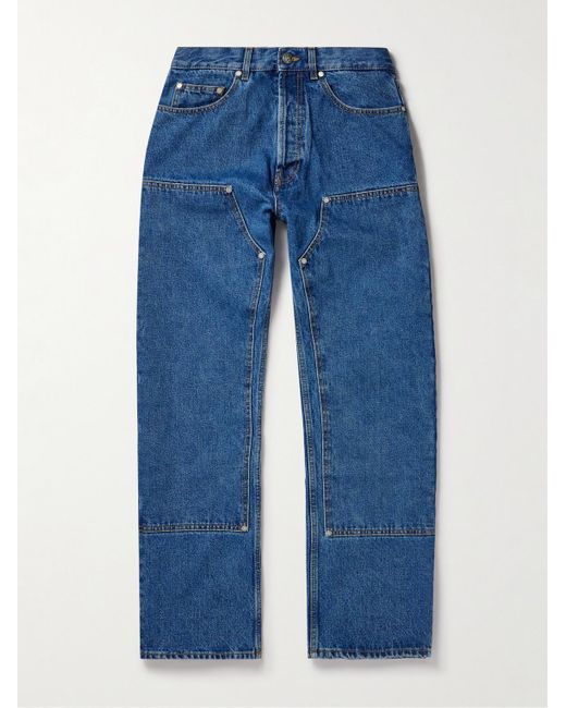 Palm Angels Blue Embossed Straight-leg Panelled Jeans for men