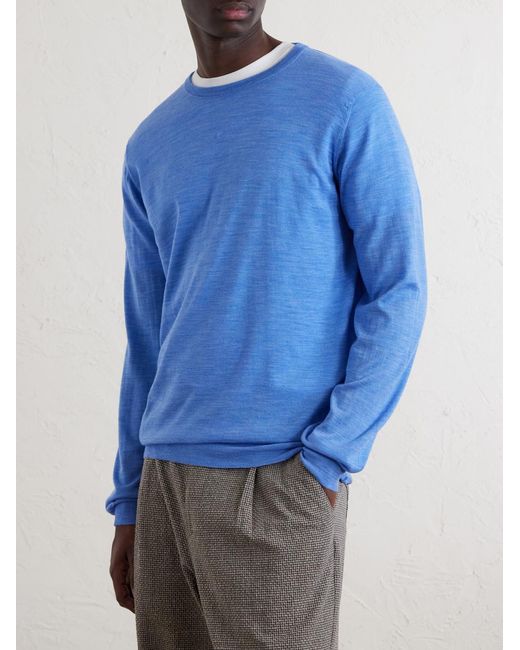 William Lockie Blue Merino Wool Sweater for men