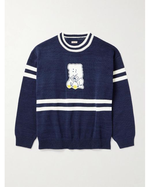 Kapital Blue Peckish Rainbowy Ivy Appliquéd Striped Cotton Sweater for men