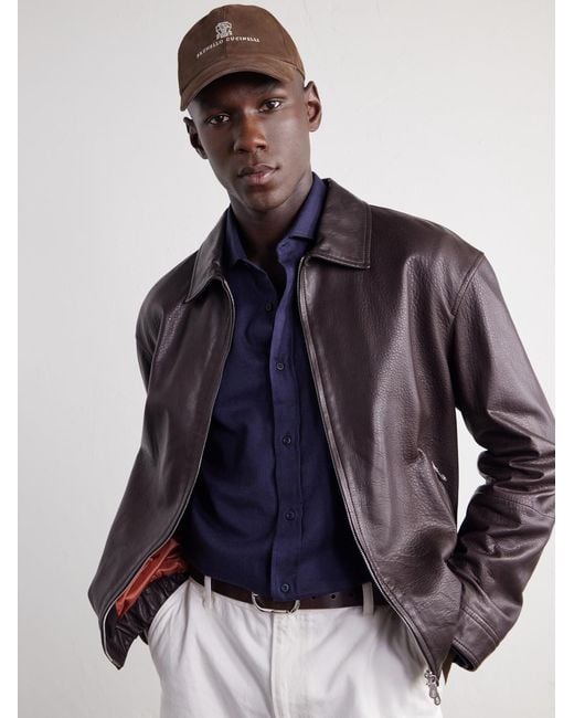 Brunello Cucinelli Brown Logo-Embroidered Suede Cap for men