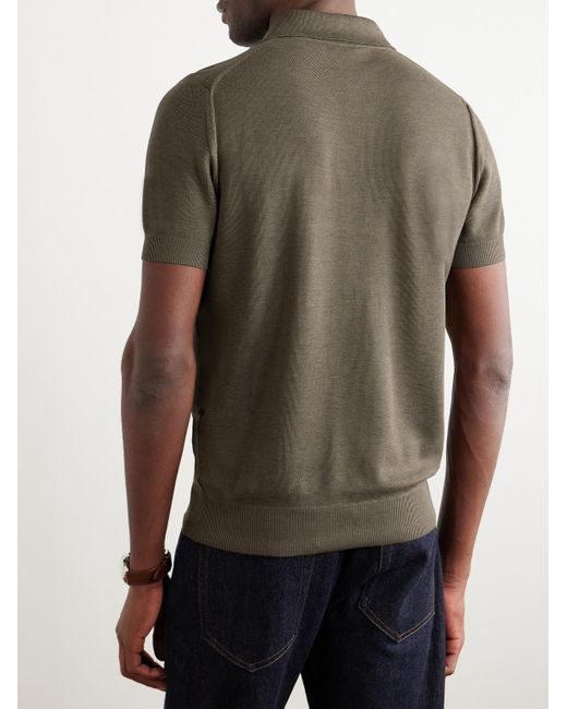 Tom Ford Green Honeycomb-knit Silk-blend Polo Shirt for men