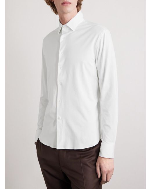 Canali White Travel Slim-Fit Cutaway-Collar Stretch-Cotton Jersey Shirt for men