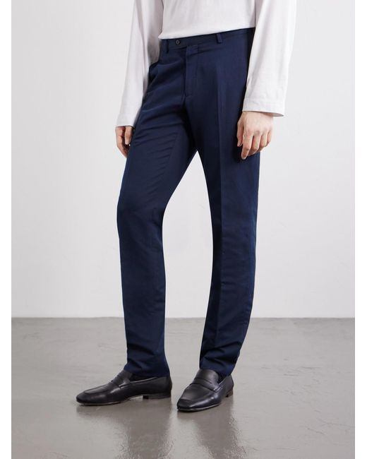 Brioni Blue Straight-Leg Linen And Cotton-Blend Trousers for men