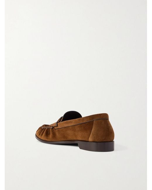 Saint Laurent Brown Le Loafer Monogram Logo-Appliquéd Suede Penny Loafers for men