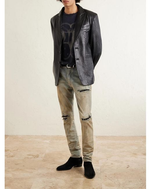 Amiri Gray Mx1 Skinny-fit Distressed Suede-trimmed Jeans for men