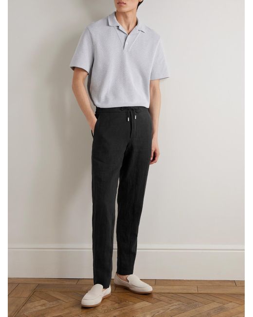 Mr P. Black James Straight-Leg Linen Drawstring Trousers for men