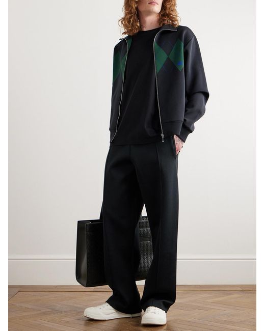 Burberry Blue Straight-Leg Argyle Jacquard-Knit Track Pants for men