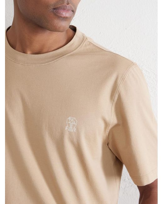 Brunello Cucinelli Natural Logo-Print Cotton-Jersey T-Shirt for men