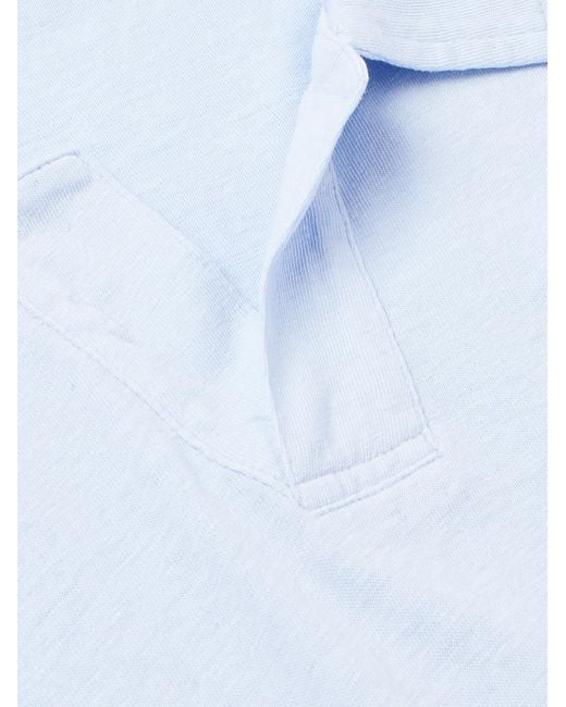 Polo Ralph Lauren Blue Logo-embroidered Cotton And Linen-blend Jersey Polo Shirt for men