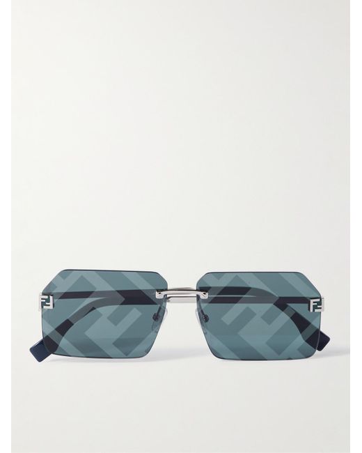 Fendi Blue Sky Silver-tone Square-frame Sunglasses for men