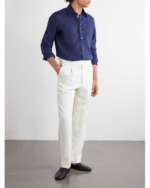 Thom Sweeney Blue Linen Shirt for men