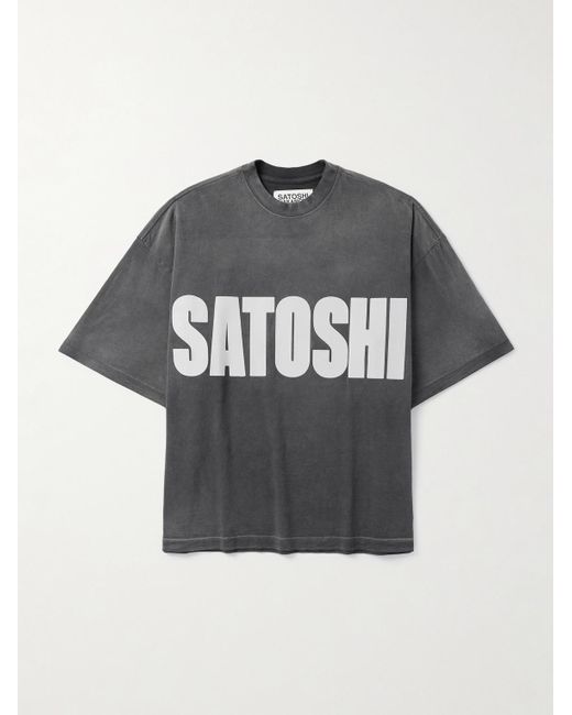 Satoshi Nakamoto Gray Impact Oversized Logo-Appliquéd Cotton-Jersey T-Shirt for men