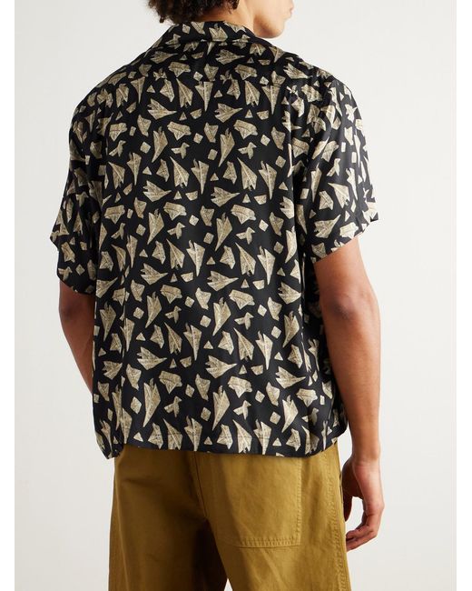 Paper Hat Camp-Collar Printed Satin Shirt di Bode in Black da Uomo