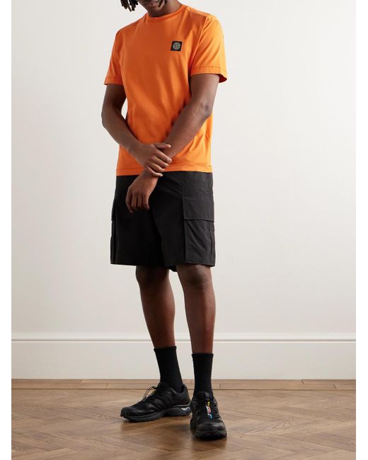 Stone Island Orange Logo-appliquéd Cotton-jersey T-shirt for men