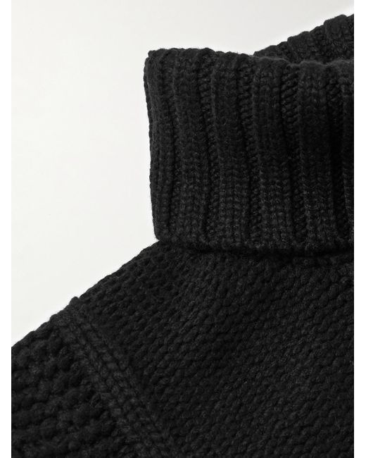 Brunello Cucinelli Black Intarsia Cashmere Rollneck Sweater for men