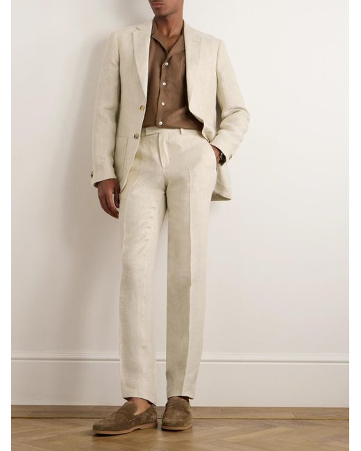 Mr P. Natural James Straight-leg Linen-twill Drawstring Suit Trousers for men