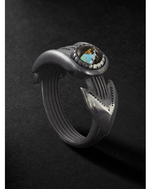 Jacques Marie Mage Natrona Limited Edition Burnished Silver And Blackjack Turquoise Ring for men