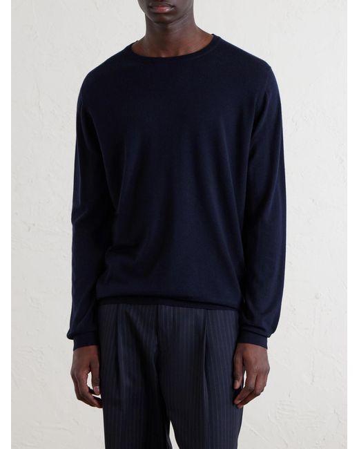 William Lockie Blue Merino Wool Sweater for men