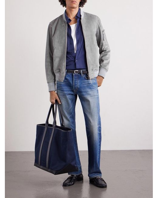 Tom Ford Gray Slim-Fit Suede Bomber Jacket for men