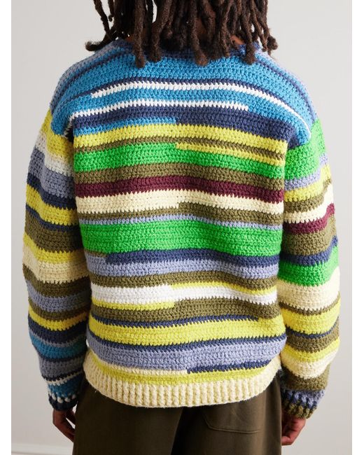 Striped Crocheted Organic Cotton Sweater di The Elder Statesman in Blue da Uomo