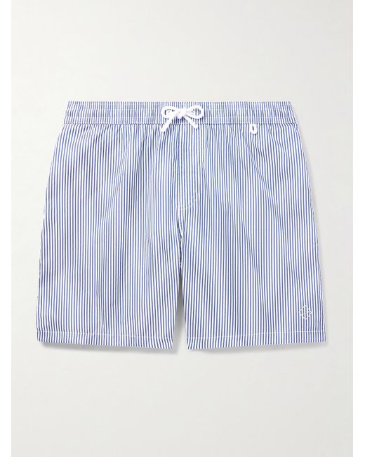 Loro Piana Blue Bay Straight-leg Mid-length Logo-print Striped Swim Shorts for men