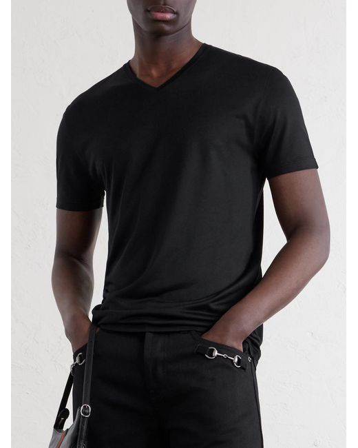 Gucci Black Silk-Jersey T-Shirt for men