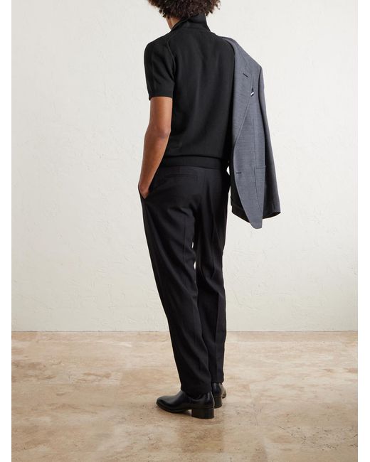 Tom Ford Black Silk And Cotton-Blend Piqué Polo Shirt for men