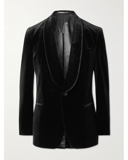 Mr P. Black Slim-Fit Shawl-Collar Cotton-Velvet Tuxedo Jacket for men
