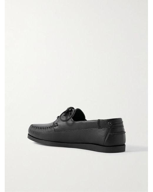 VINNY'S Black Boatman Full-Grain Leather Boat Shoes for men