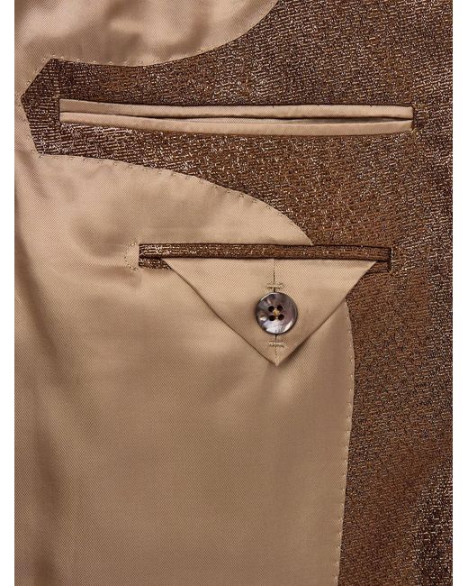 Tom Ford Brown Slim-Fit Croc-Effect Coated Wool-Blend Tuxedo Jacket for men