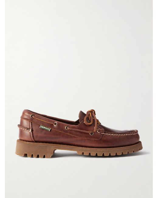 Sebago Brown Ranger Waxed-Leather Boat Shoes for men
