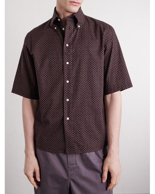 Lemaire Brown Button-Down Collar Printed Cotton Shirt for men