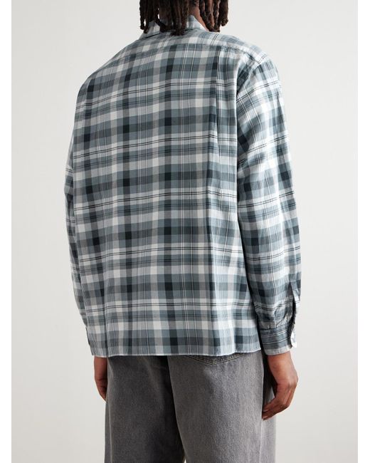 A.PRESSE Blue Camp-collar Checked Silk And Linen-blend Shirt for men