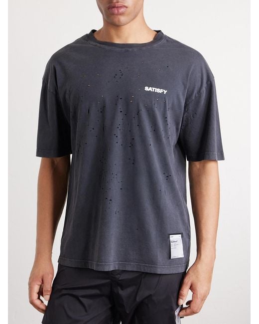 Satisfy Black Logo-Print Distressed Mothtech Cotton-Jersey T-Shirt for men