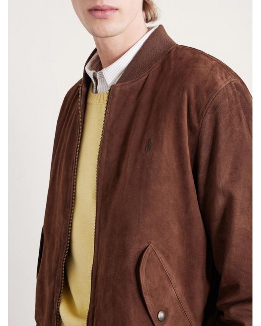Polo Ralph Lauren Brown Logo-embroidered Suede Bomber Jacket for men