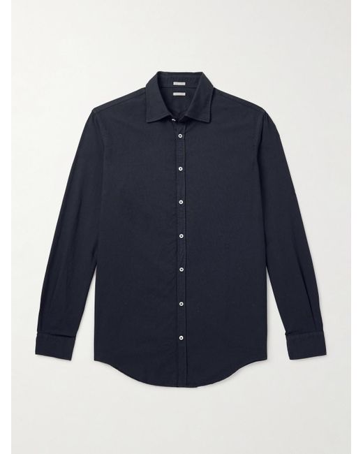 Massimo Alba Blue Genova Cutaway-collar Cotton-chambray Shirt for men