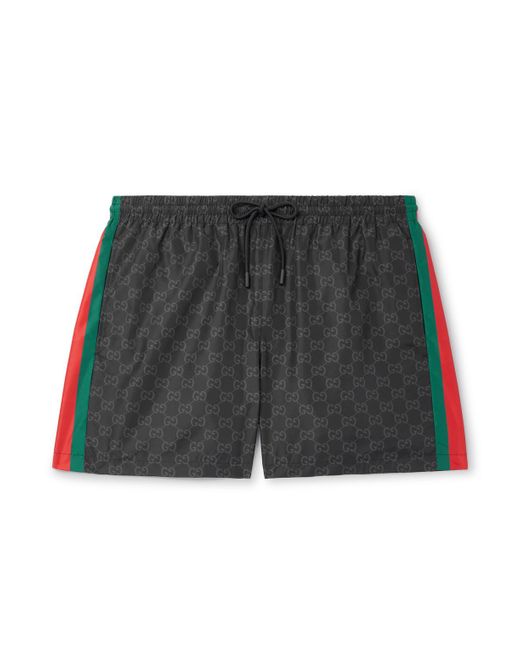 Gucci Black Straight-Leg Mid-Length Logo-Print Striped Swim Shorts for men