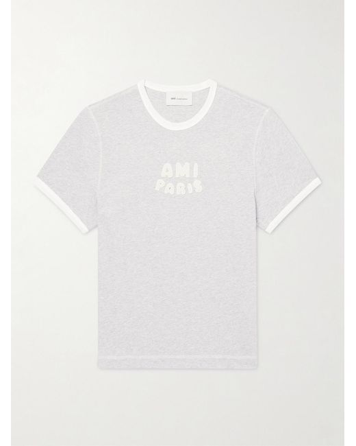 AMI White Logo-Embroidered Cotton-Jersey T-Shirt for men