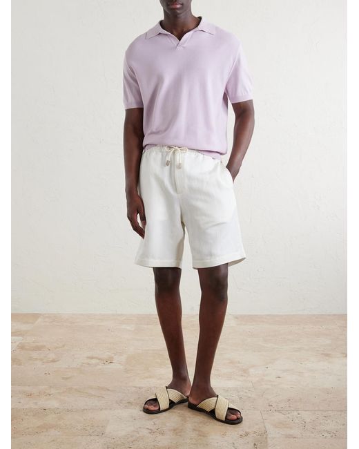 Canali White Straight-Leg Linen And Silk-Blend Bermuda Shorts for men