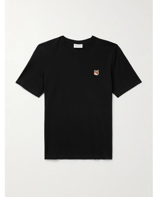 Maison Kitsuné T-Shirt aus Baumwoll-Jersey mit Logoapplikation in Black für Herren
