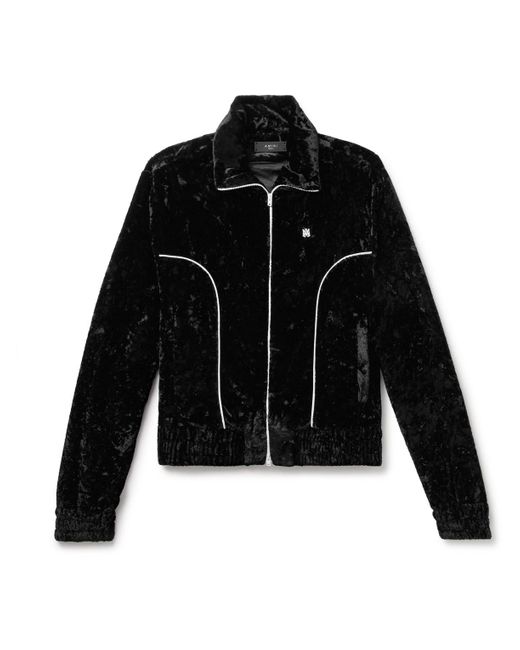Amiri Black Logo-appliquéd Crushed-velvet Track Jacket for men